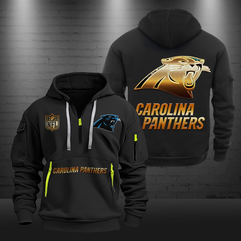 Buildercar - Carolina Panthers Golden Logo NFL Quarter Zip Hoodie