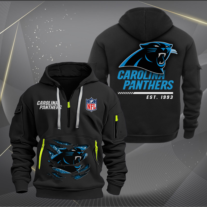 Buildercar - Carolina Panthers Monster Scratch 2 Logo NFL Quarter Zip Hoodie