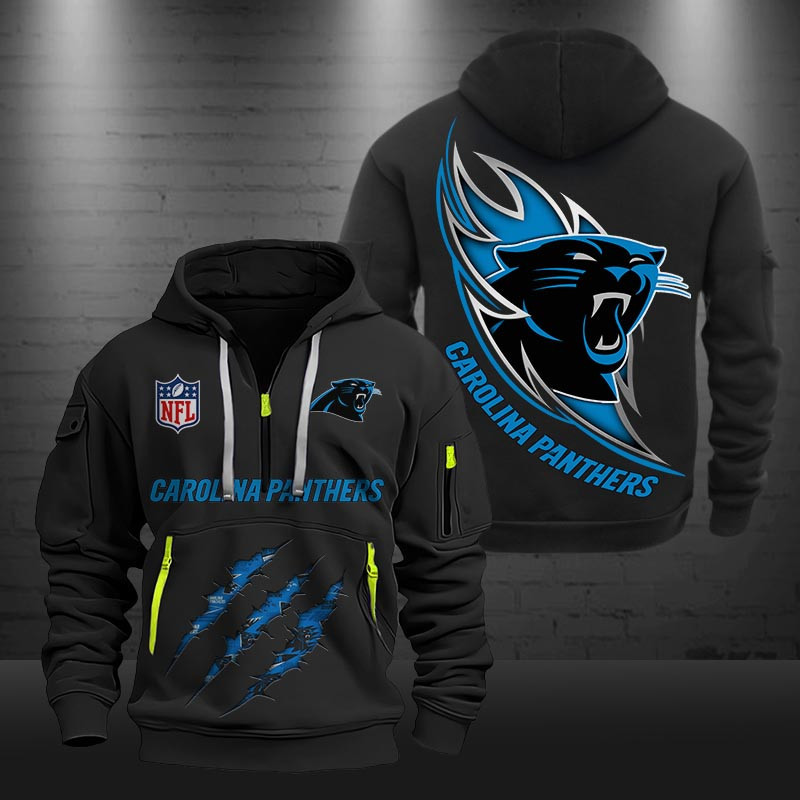 Buildercar - Carolina Panthers Monster Scratch Logo NFL Quarter Zip Hoodie