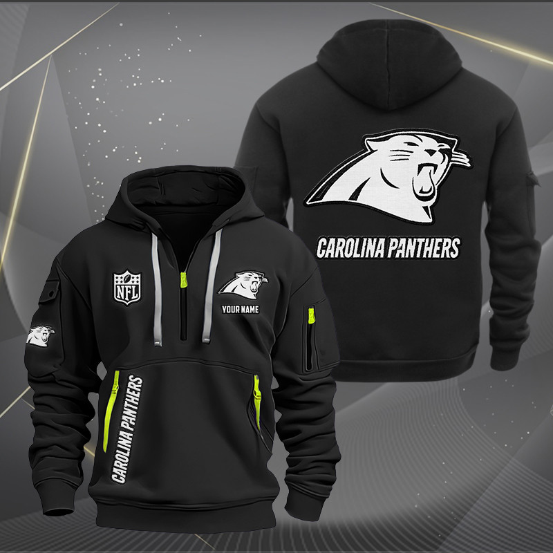 Buildercar - Carolina Panthers White Logo NFL Quarter Zip Hoodie