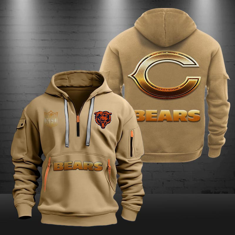 Buildercar - Chicago Bears Golden Logo NFL Quarter Zip Hoodie