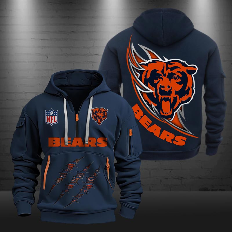 Buildercar - Chicago Bears Monster Scratch Logo NFL Quarter Zip Hoodie