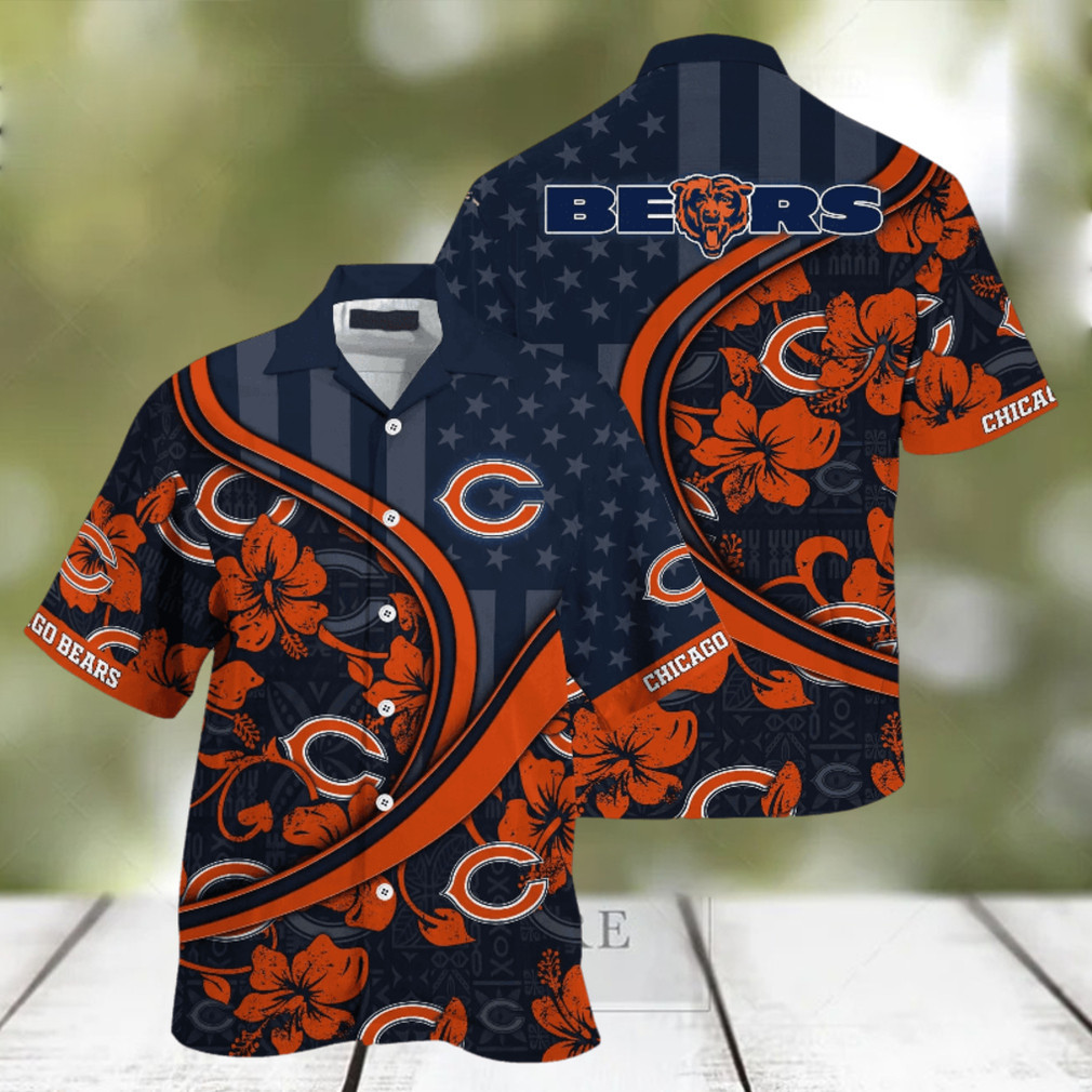 Buildercar - Chicago Bears NFL US Flag Aloha Pattern Hawaiian Shirt
