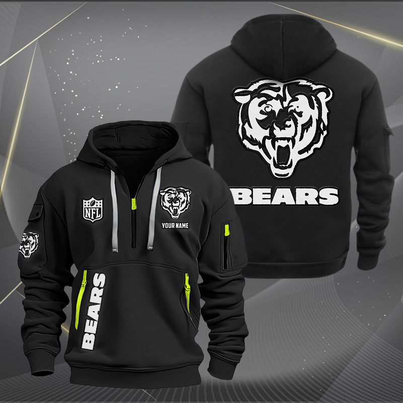 Buildercar - Chicago Bears White Logo NFL Quarter Zip Hoodie