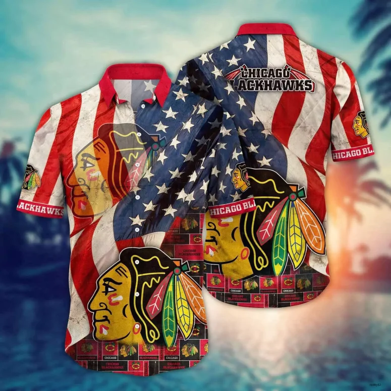 Buildercar - Chicago Blackhawks Patriotic Pride Hawaiian Shirt