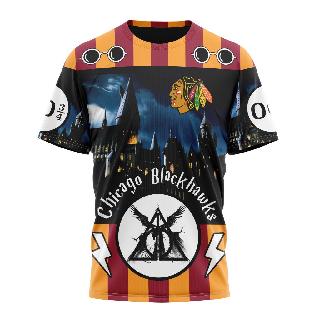 Buildercar - Chicago Blackhawks With Harry Potter Theme Personalized Name And Number T-Shirt