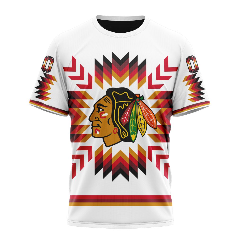 Buildercar - Chicago Blackhawks With Native Pattern Personalized Name And Number T-Shirt