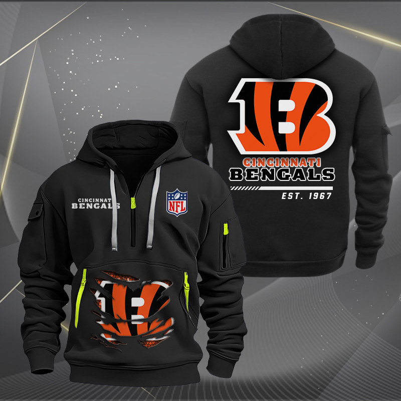 Buildercar - Cincinnati Bengals Monster Scratch 2 Logo NFL Quarter Zip Hoodie