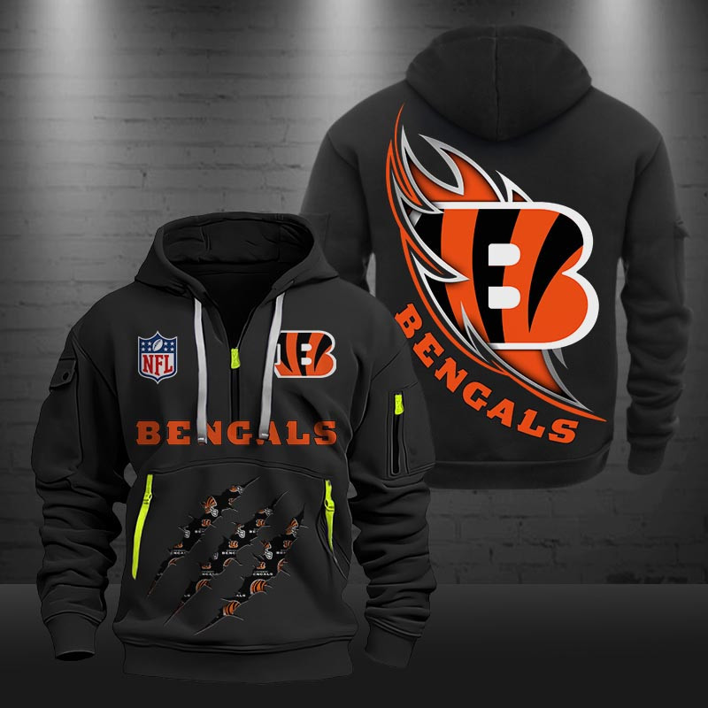 Buildercar - Cincinnati Bengals Monster Scratch Logo NFL Quarter Zip Hoodie