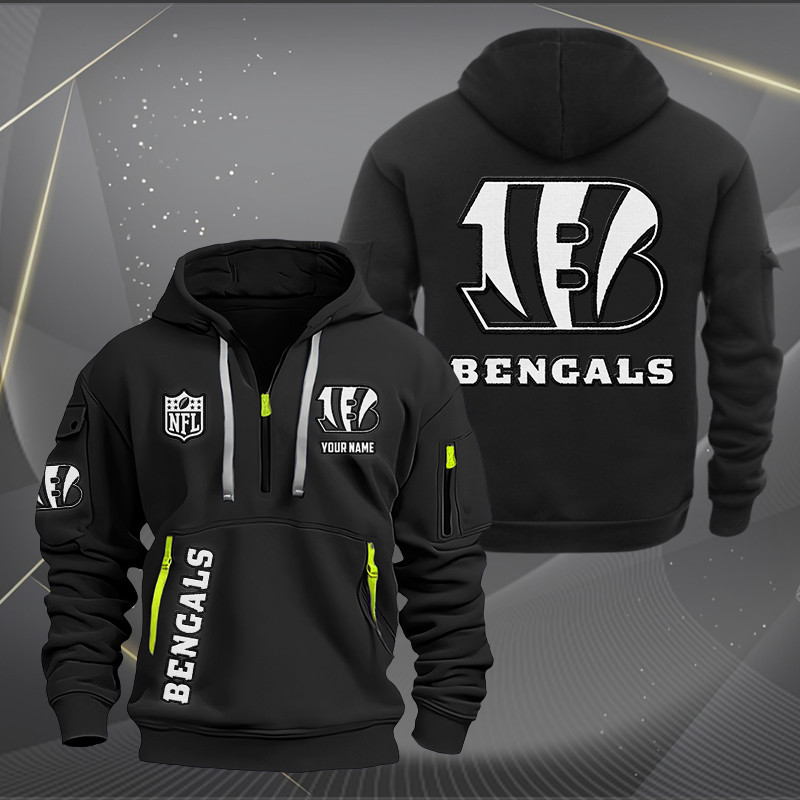 Buildercar - Cincinnati Bengals White Logo NFL Quarter Zip Hoodie