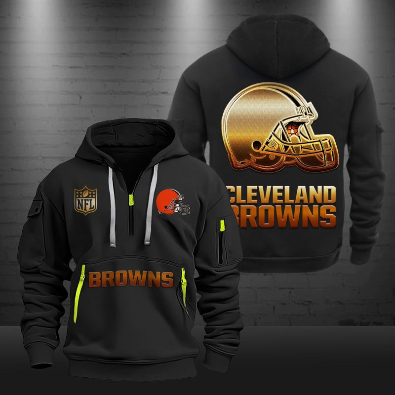 Buildercar - Cleveland Browns Golden Logo NFL Quarter Zip Hoodie