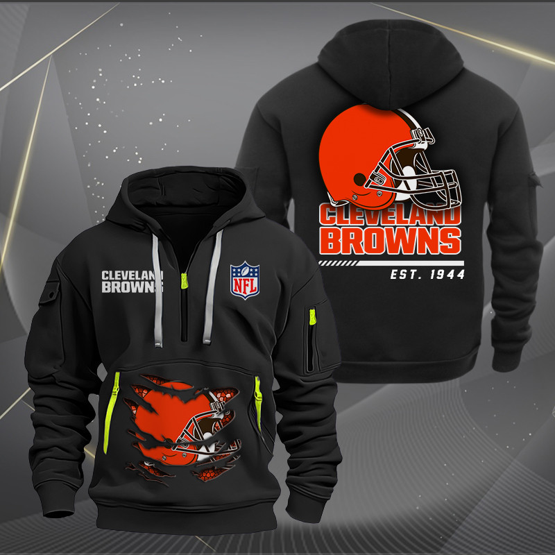 Buildercar - Cleveland Browns Monster Scratch 2 Logo NFL Quarter Zip Hoodie