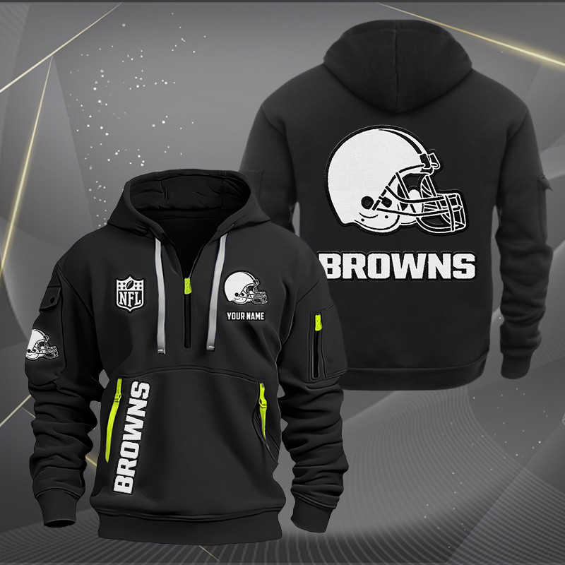 Buildercar - Cleveland Browns White Logo NFL Quarter Zip Hoodie