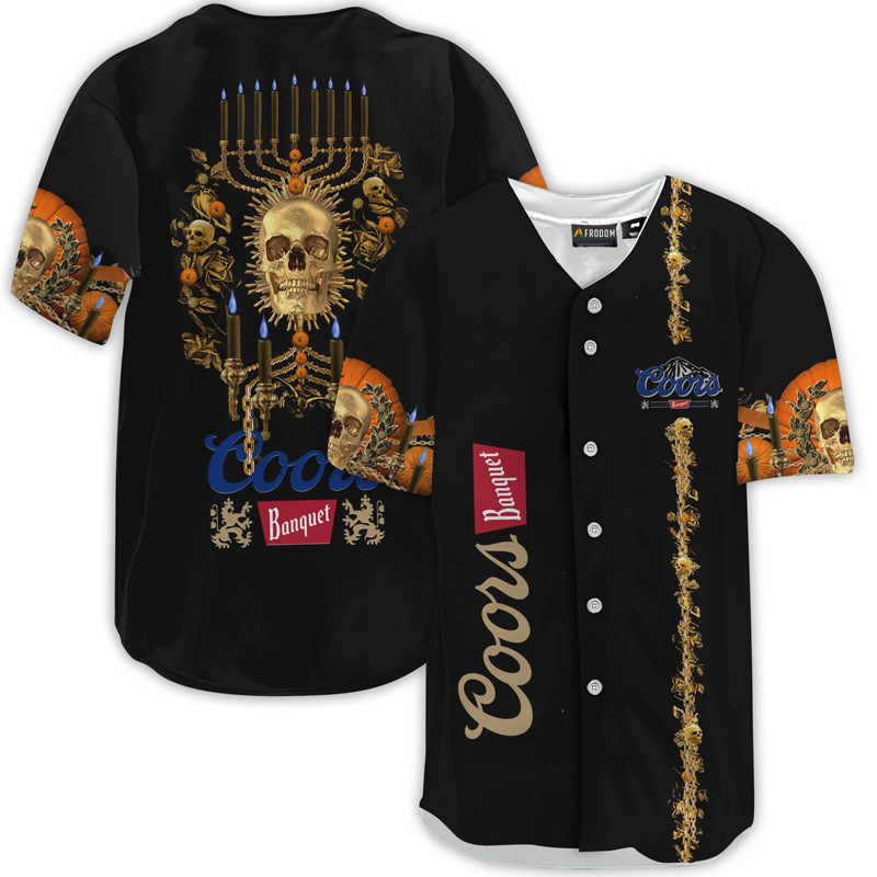 Buildercar - Coors Banquet Golden Skull And Pumpkin Baseball Jersey