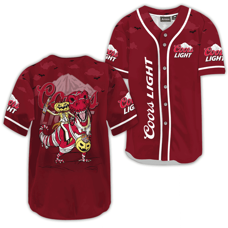Buildercar - Coors Light Red Halloween Dinosaur Baseball Jersey