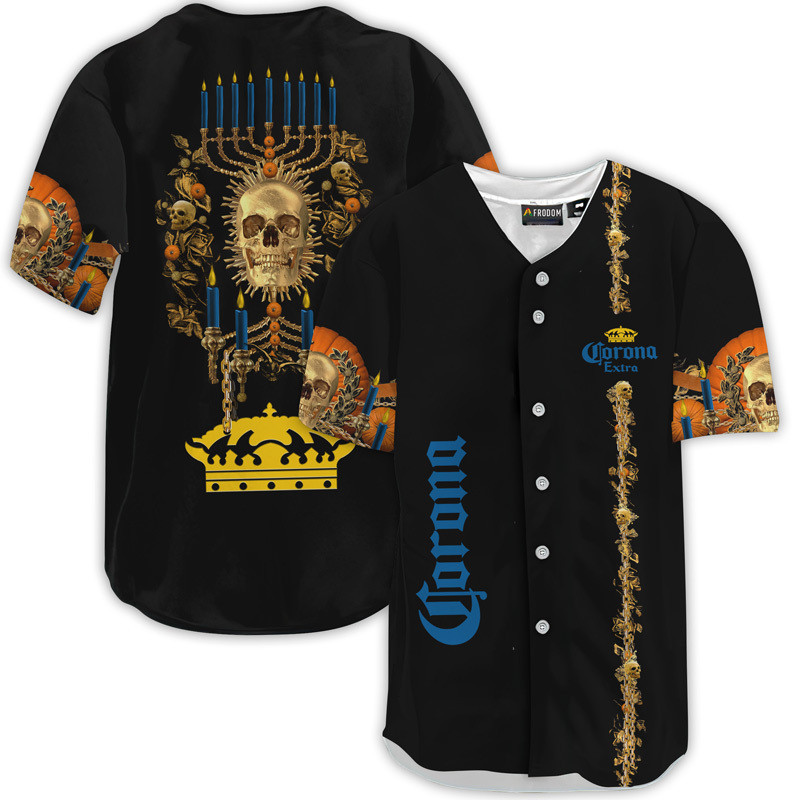 Buildercar - Corona Extra Golden Skull And Pumpkin Baseball Jersey