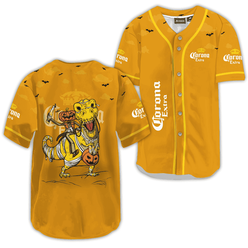 Buildercar - Corona Extra Yellow Halloween Dinosaur Baseball Jersey