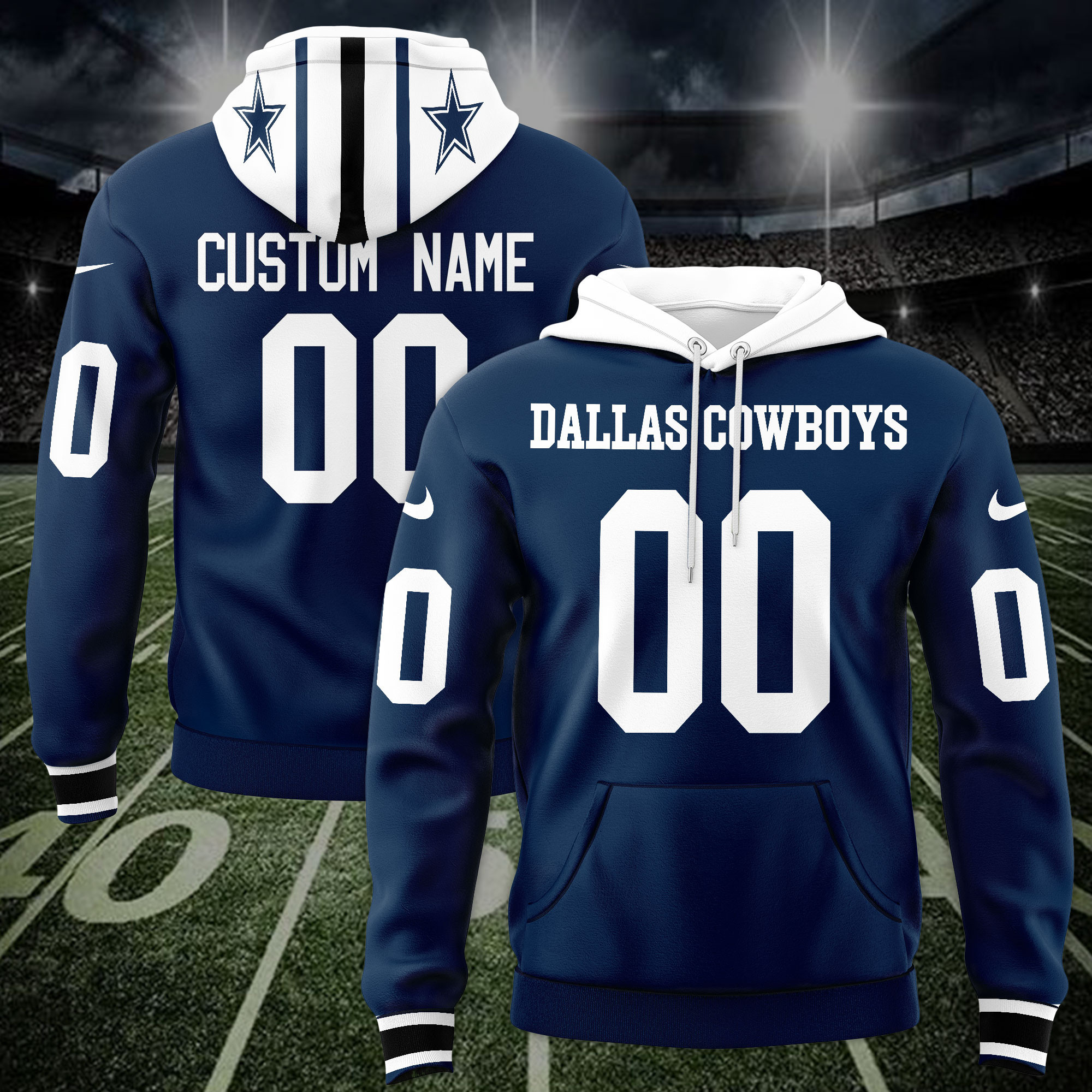 Buildercar - Dallas Cowboys Custom Name And Number 3D Hoodie