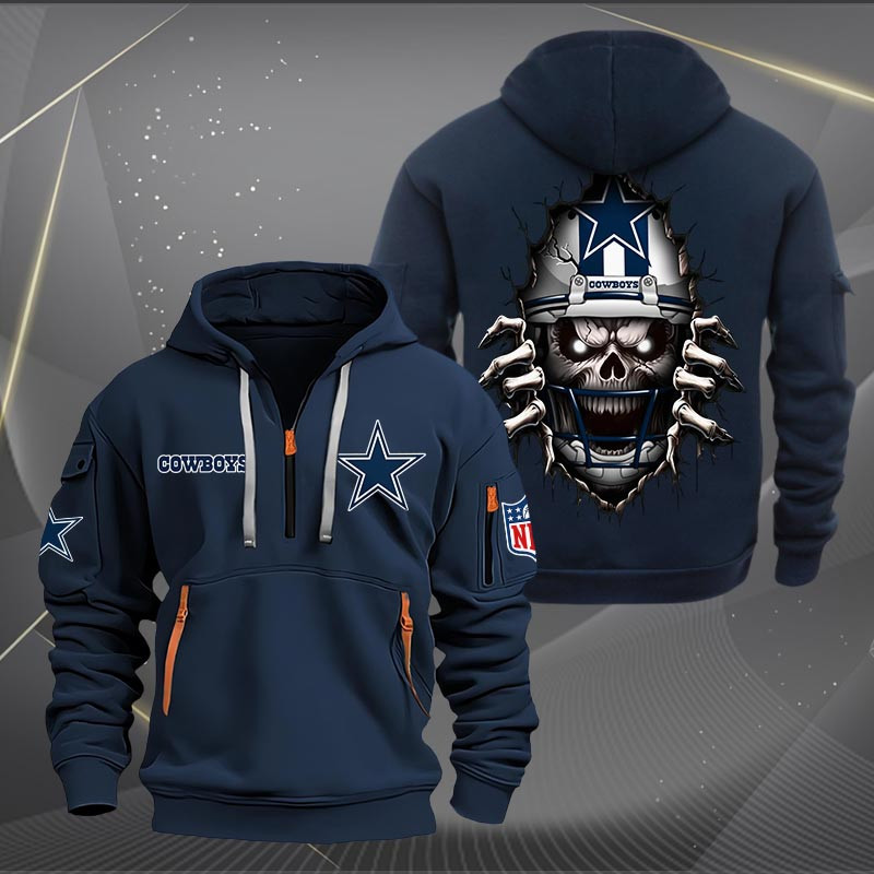 Buildercar - Dallas Cowboys Football Player Skull Quarter Zip Hoodie