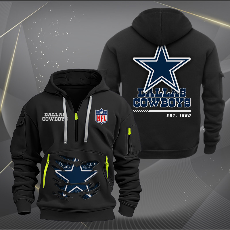 Buildercar - Dallas Cowboys Monster Scratch 2 Logo NFL Quarter Zip Hoodie