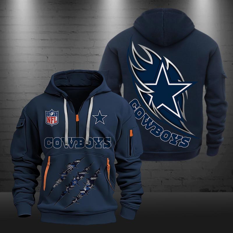 Buildercar - Dallas Cowboys Monster Scratch Logo NFL Quarter Zip Hoodie