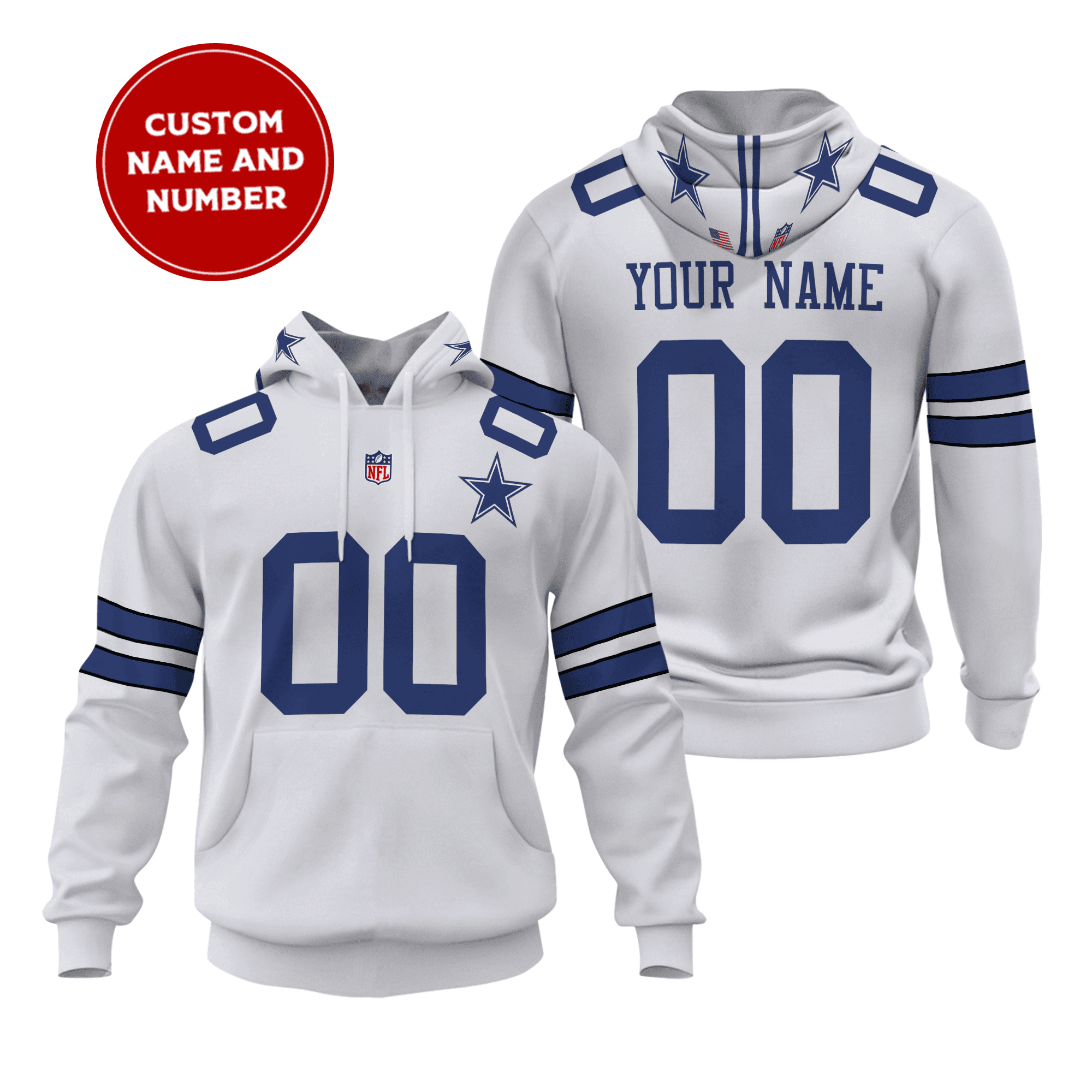 Buildercar - Dallas Cowboys Personalized Name And Number NFL 3D Hoodie Style 127
