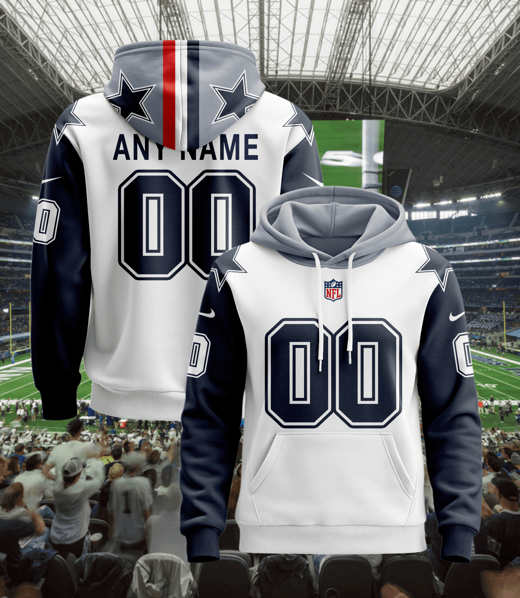 Buildercar - Dallas Cowboys Personalized Name And Number NFL 3D Hoodie Style 22