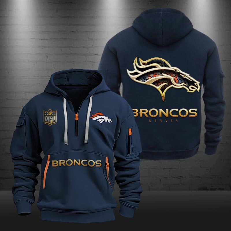 Buildercar - Denver Broncos Golden Logo NFL Quarter Zip Hoodie