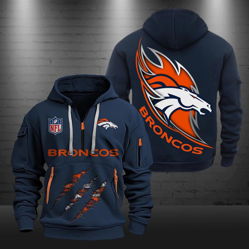 Buildercar - Denver Broncos Monster Scratch Logo NFL Quarter Zip Hoodie
