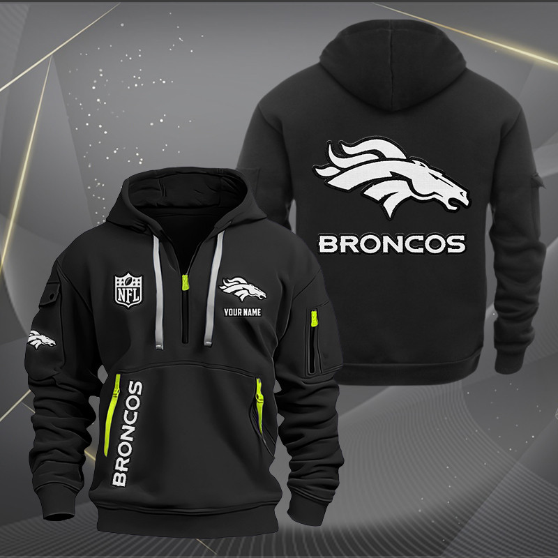 Buildercar - Denver Broncos White Logo NFL Quarter Zip Hoodie