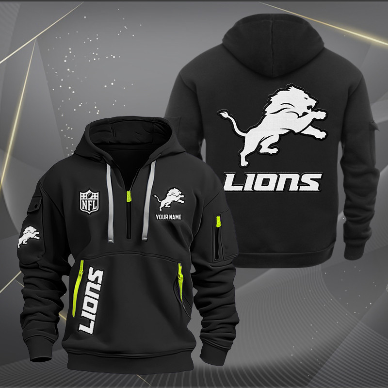 Buildercar - Detroit Lions White Logo NFL Quarter Zip Hoodie