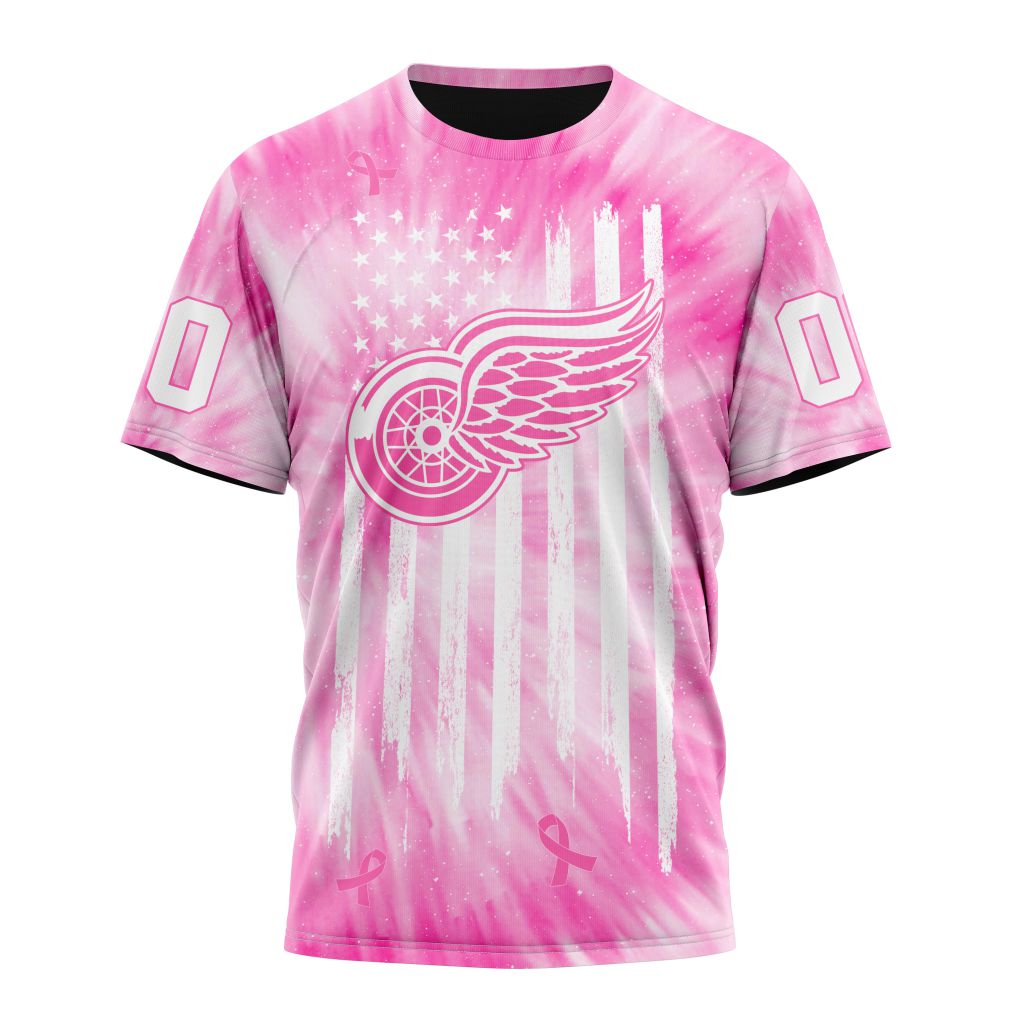Buildercar - Detroit Red Wings Special Pink Tie-Dye Personalized Name And Number T-Shirt