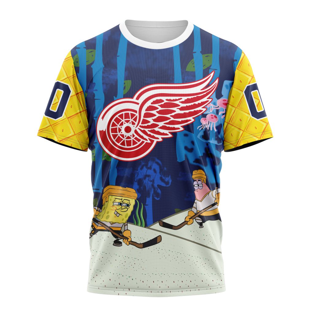 Buildercar - Detroit Red Wings Special SpongeBob SquarePants Design 01 Personalized Name And Number T-Shirt