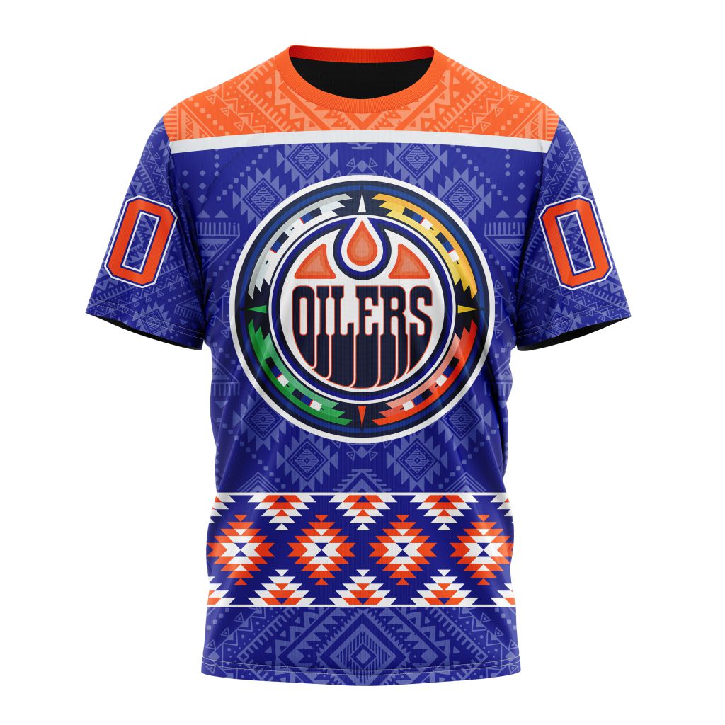 Buildercar - Edmonton Oilers With Native Pattern Personalized Name And Number T-Shirt