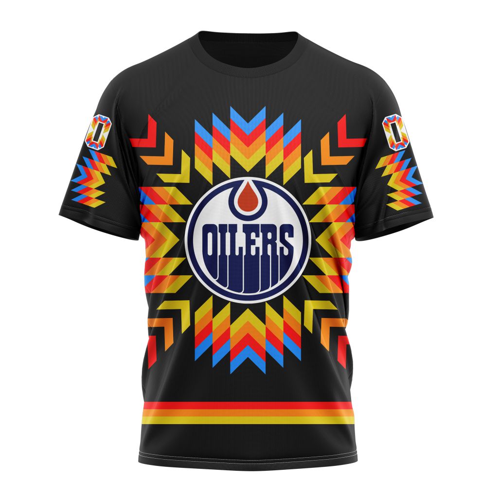 Buildercar - Edmonton Oilers With Native Pattern Personalized Name And Number T-Shirt