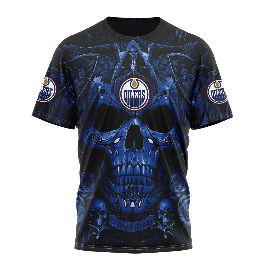 Buildercar - Edmonton Oilers With Skull Art Personalized Name And Number T-Shirt
