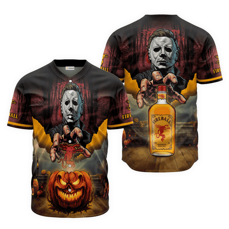 Buildercar - Fireball Whiskey Halloween Michael Myers Baseball Jersey