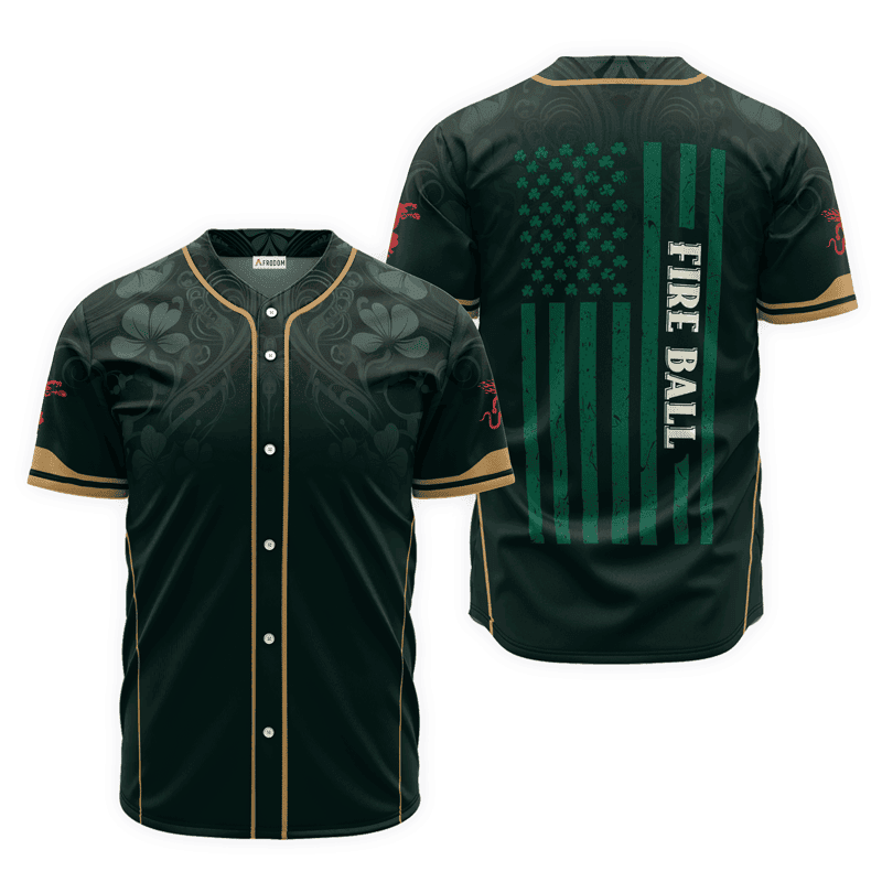 Buildercar - Fireball Whiskey St. Patrick's Day American Flag Baseball Jersey