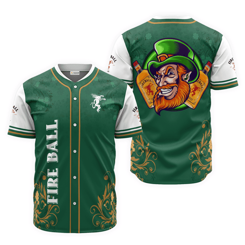 Buildercar - Fireball Whiskey St. Patrick's Day Leprechaun Baseball Jersey
