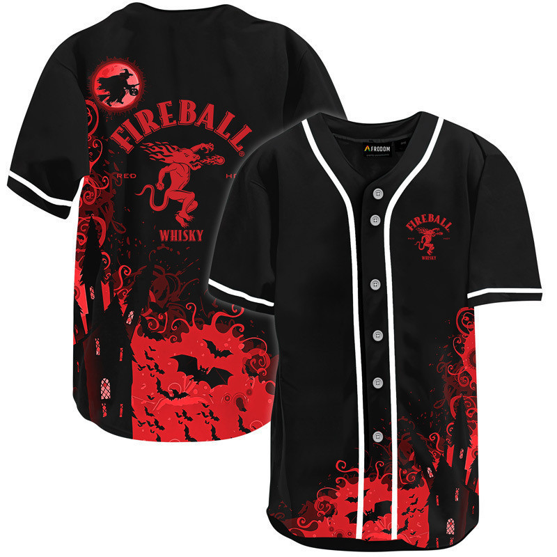 Buildercar - Fireball Whisky Black Halloween Witch Baseball Jersey