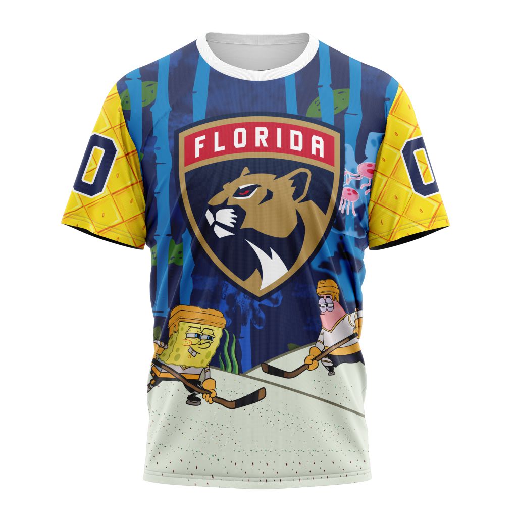 Buildercar - Florida Panthers Special SpongeBob SquarePants Design 01 Personalized Name And Number T-Shirt