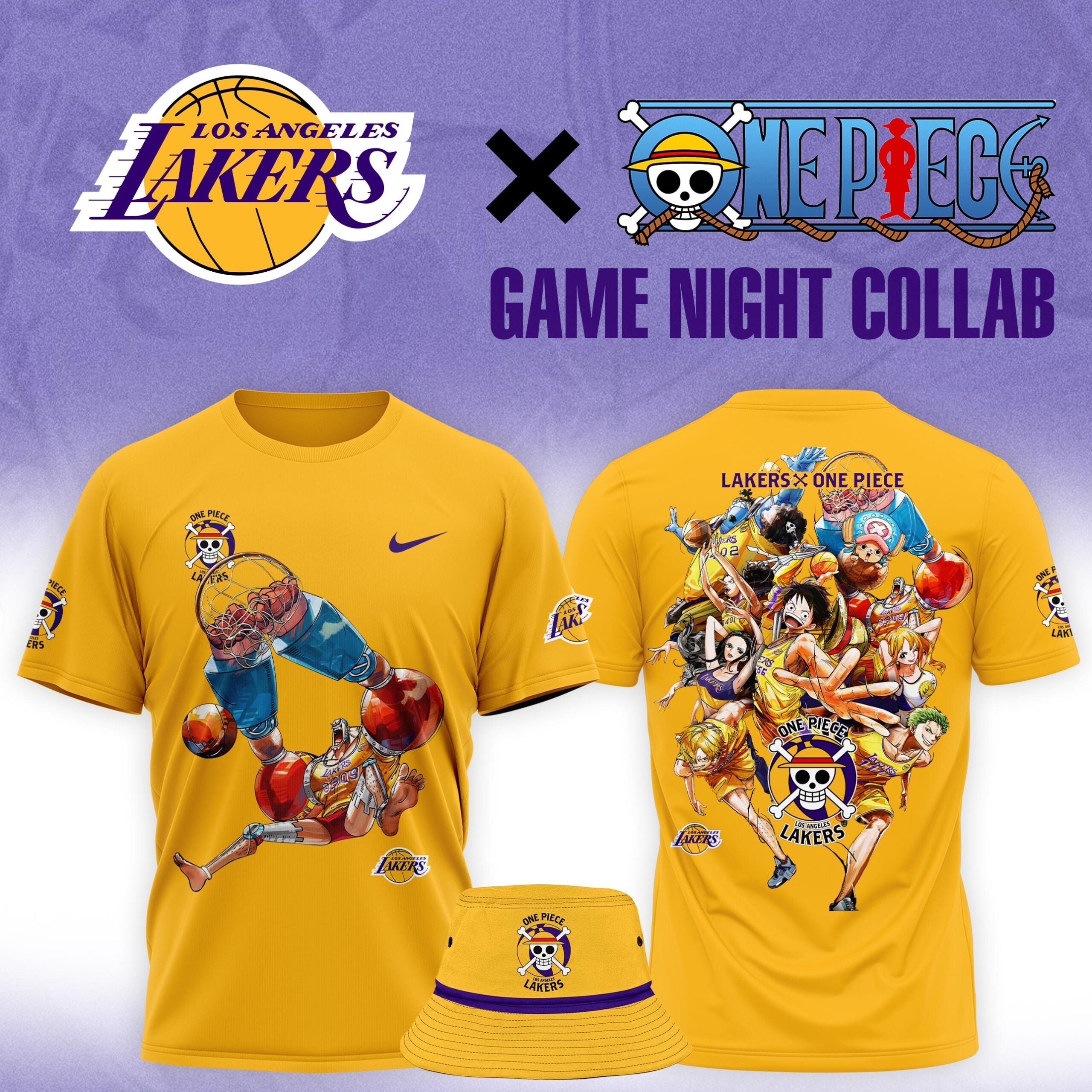 Buildercar - Franky One Piece feat NBA Lakers T-Shirt Hoodie Suit
