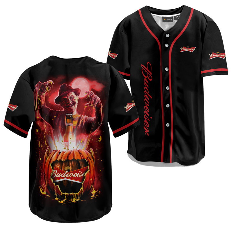 Buildercar - Freddy Krueger Budweiser Beer Halloween Baseball Jersey