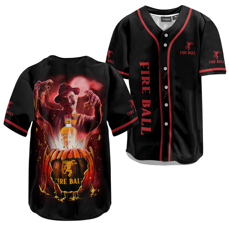 Buildercar - Freddy Krueger Fireball Whiskey Halloween Baseball Jersey