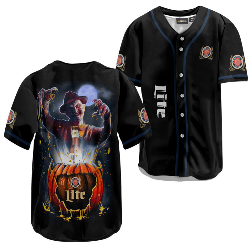 Buildercar - Freddy Krueger Miller Lite Halloween Baseball Jersey