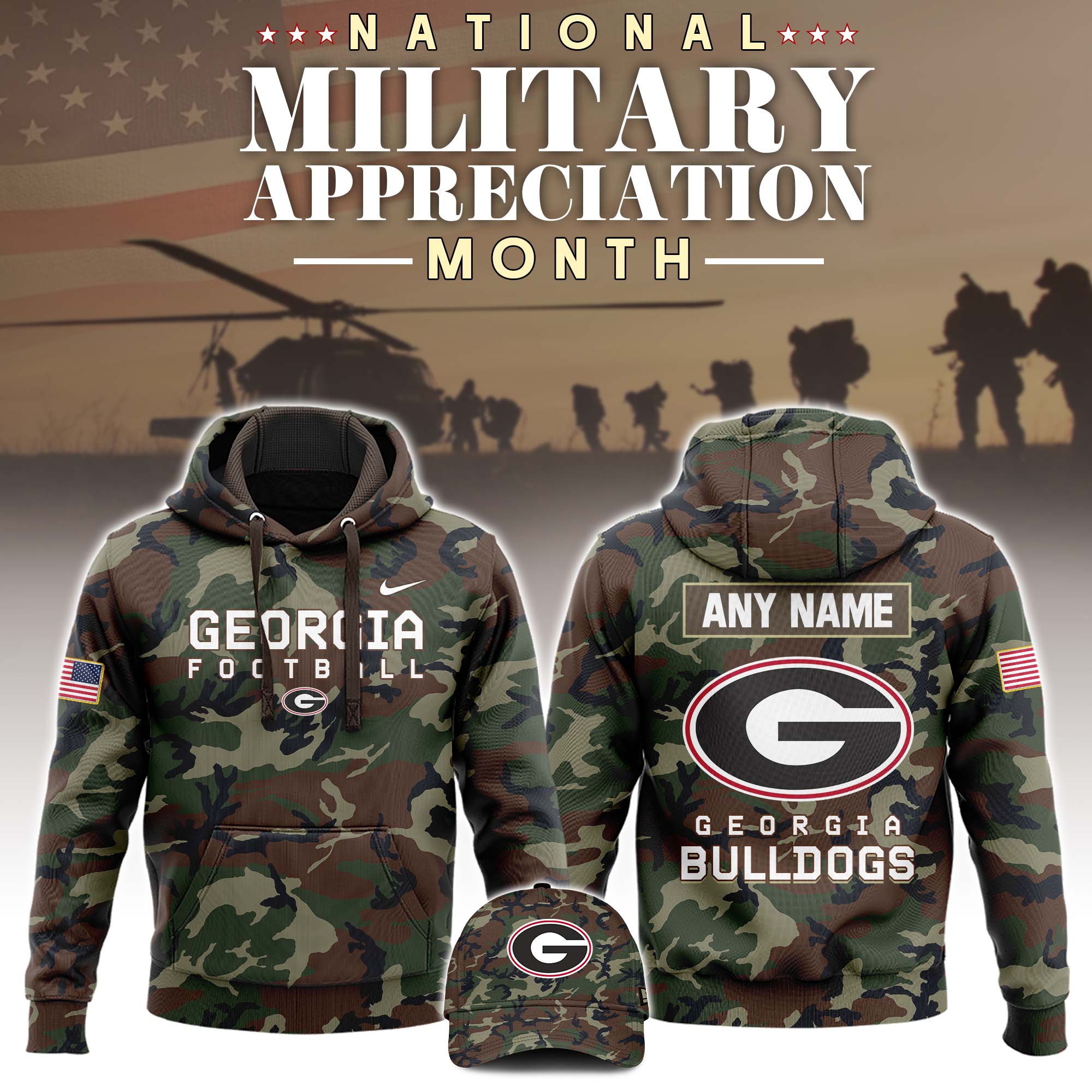 Buildercar - Georgia Bulldogs Football 2025 Military Appreciation Custom Name NCAA Hoodie Tracksuit