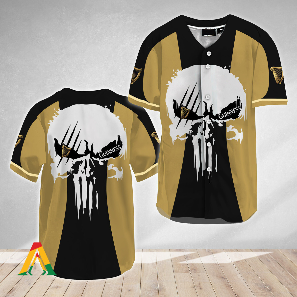 Buildercar - Ghost Head White Skull Guinness Beer Baseball Jersey