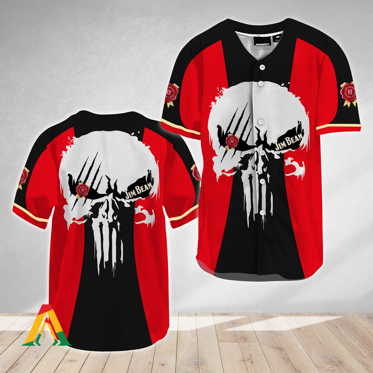 Buildercar - Ghost Head White Skull Jim Beam Baseball Jersey