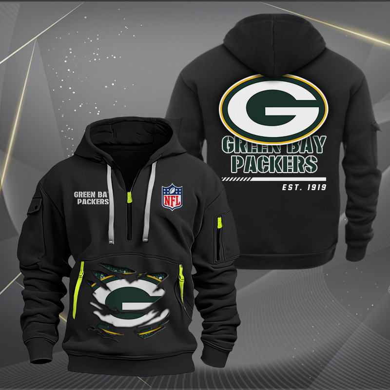 Buildercar - Green Bay Packers Monster Scratch 2 Logo NFL Quarter Zip Hoodie