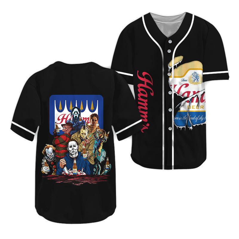 Buildercar - Hamm's Beer Horror Halloween Characters Baseball Jersey